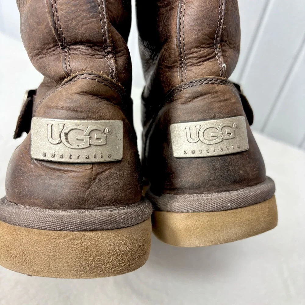 UGG Brown‎ Chocolate Leather Boots with Buckle Size 5